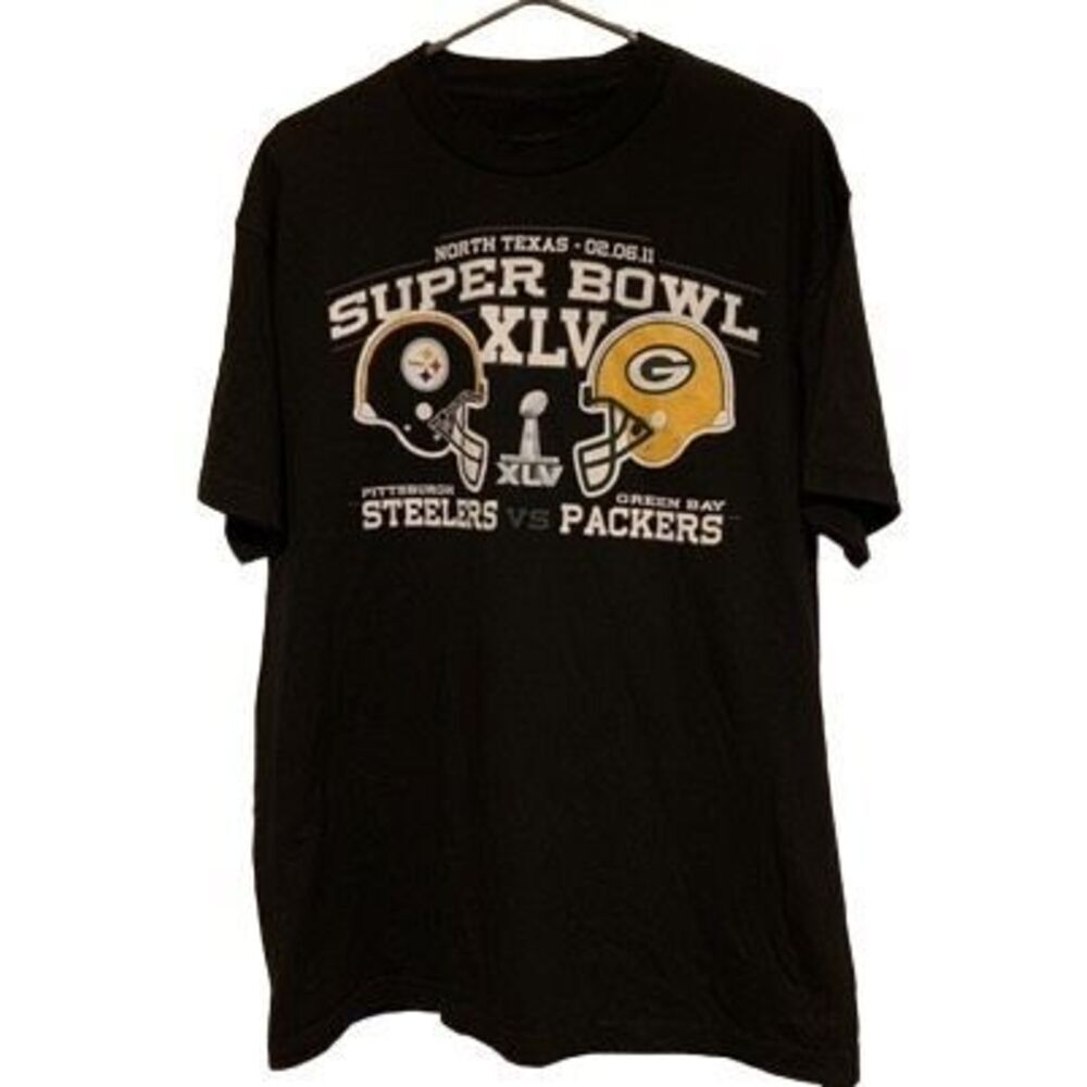 Super Bowl XLV Pittsburgh Steelers Green Bay Packers Size Large T-Shirt